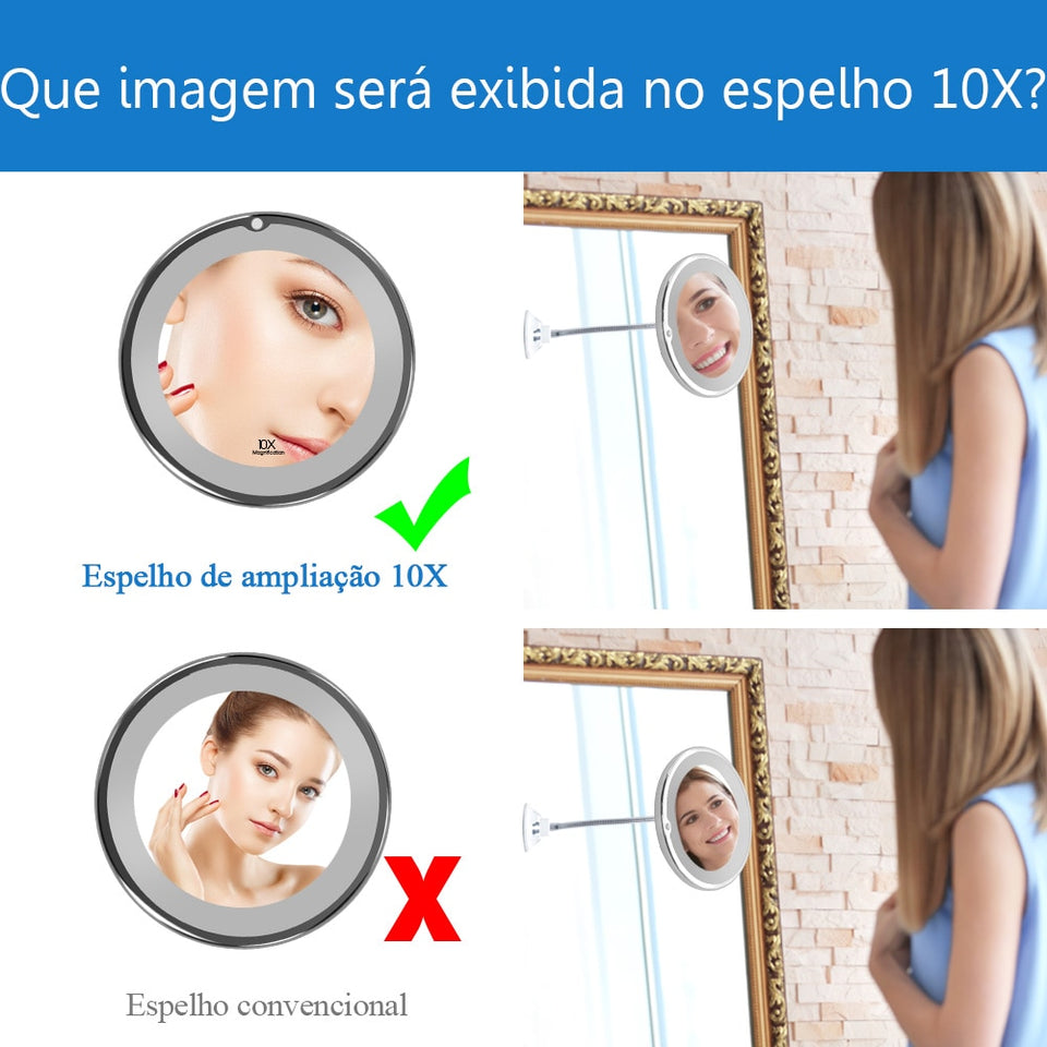 Espelho Ampliador LED MakeFace - Aço Inoxidável®